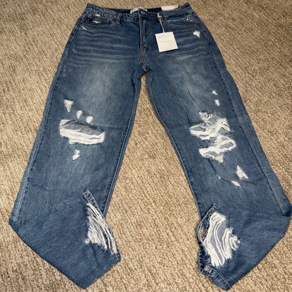 KanCan Ripped Blue Boyfriend Jeans - Picture 3 of 5
